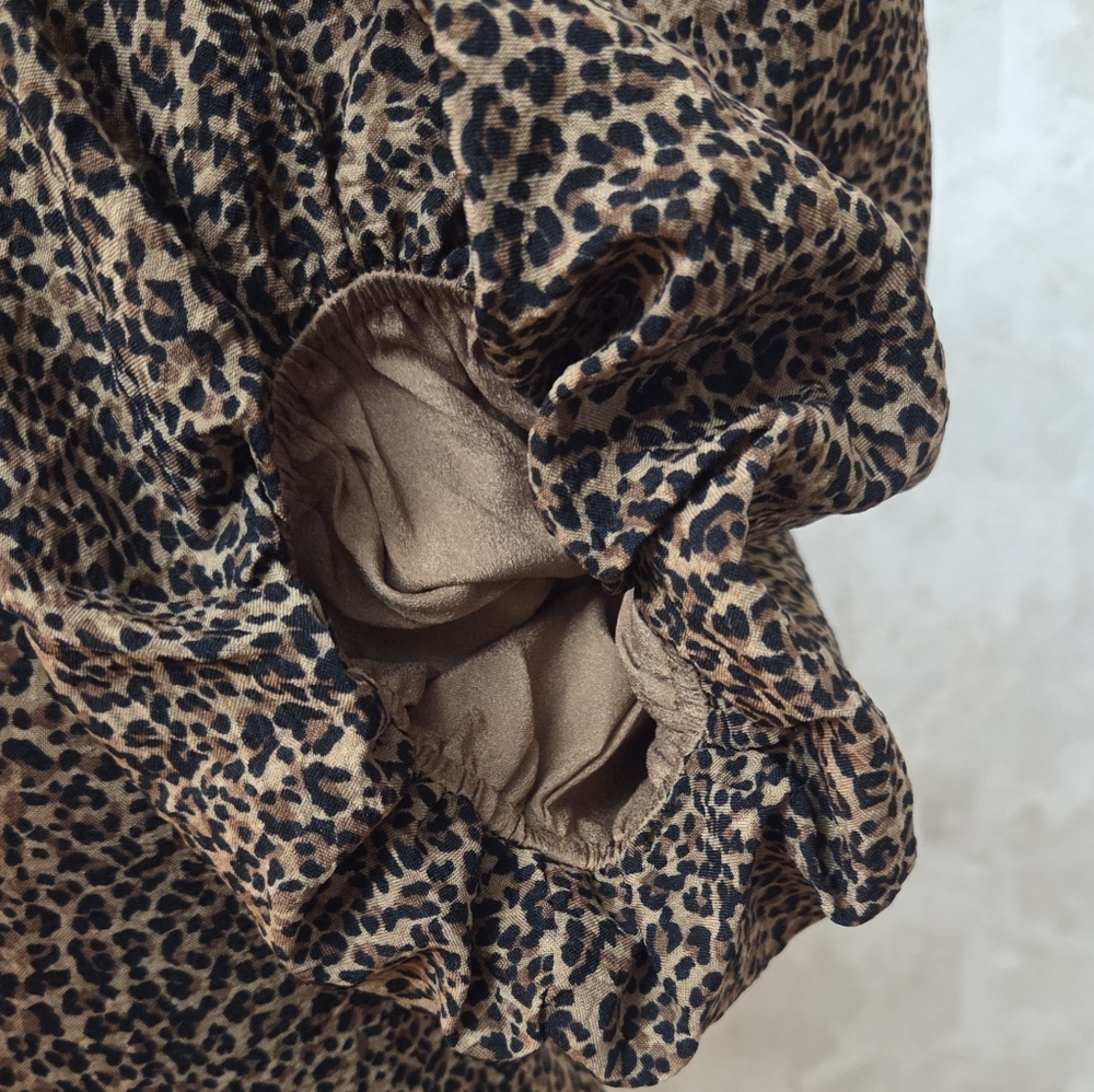 THML Leopard Print Puff Sleeve Blouse Faux Leather Trim XS - Picture 8 of 12